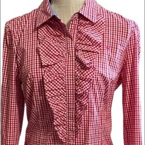 Tommy Hilfiger retro ruffle gingham fitted blouse. Size L ❤️